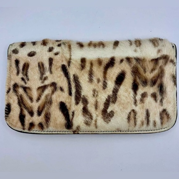 Jimmy Choo Wallet Leopard Print Calf Fur Black Leather Gold HDWRE 7.9x4” EUC - Picture 2 of 16